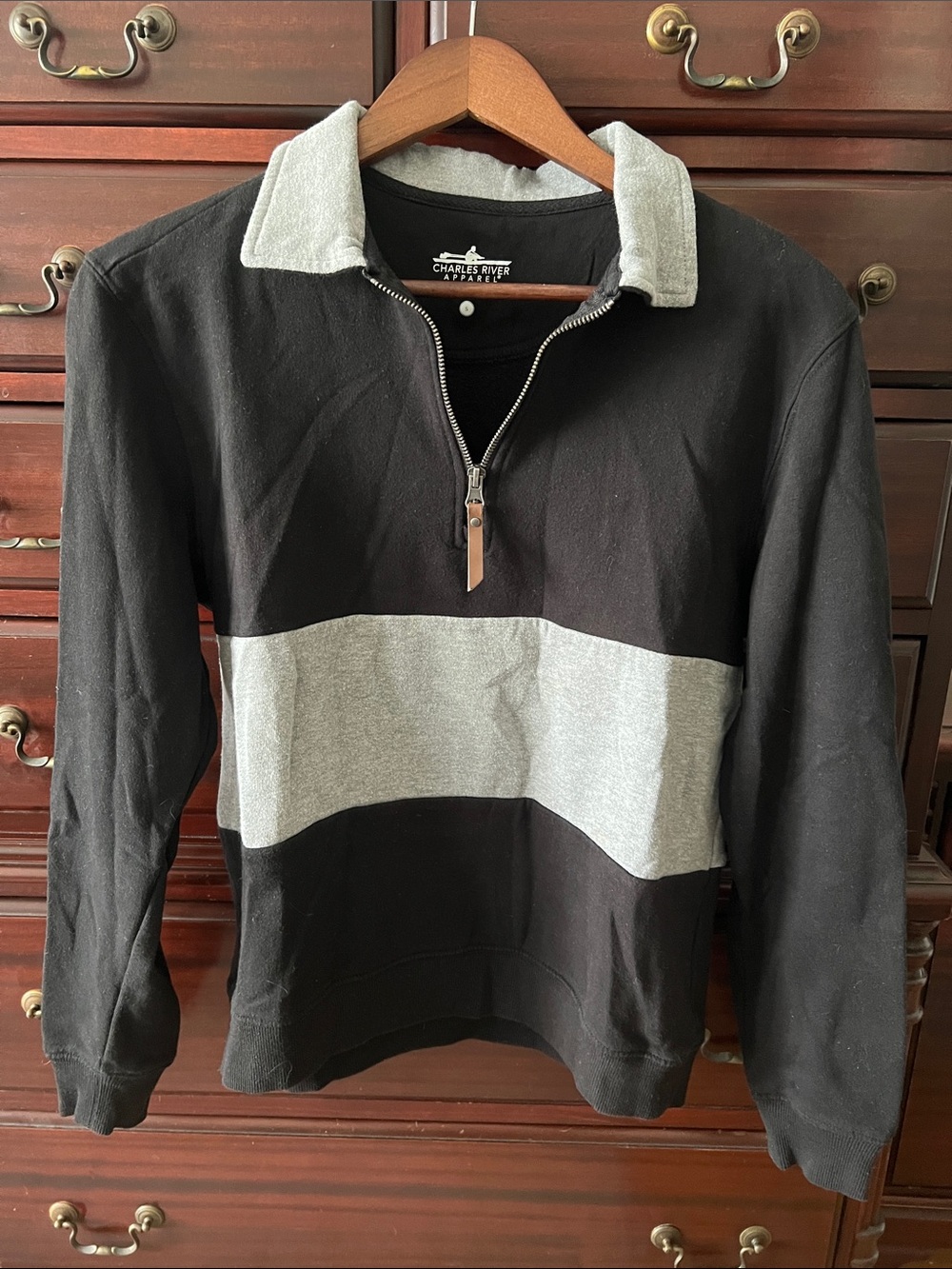 Charles River Apparel Black and Gray Zip-Up Colorblock Pullover